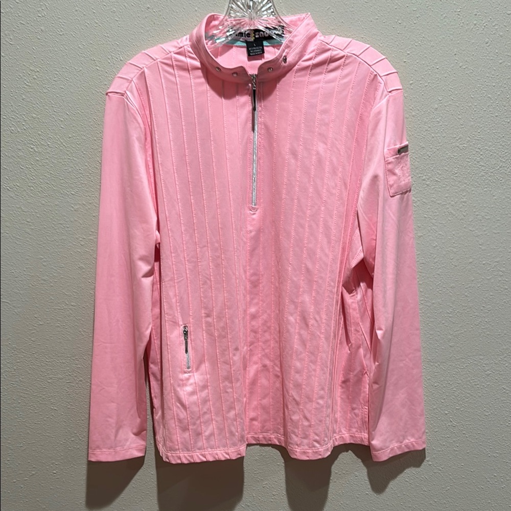 Jamie Sadock Pink Quarter-Zip Pullover with Studded Mock Neck